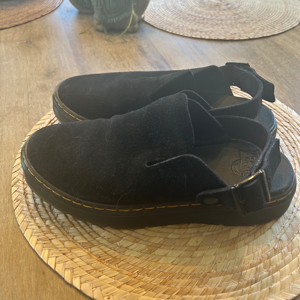 DR. MARTENS UNISEX CARLSON BLACK SUEDE SLINGBACK MULES - M6/L7